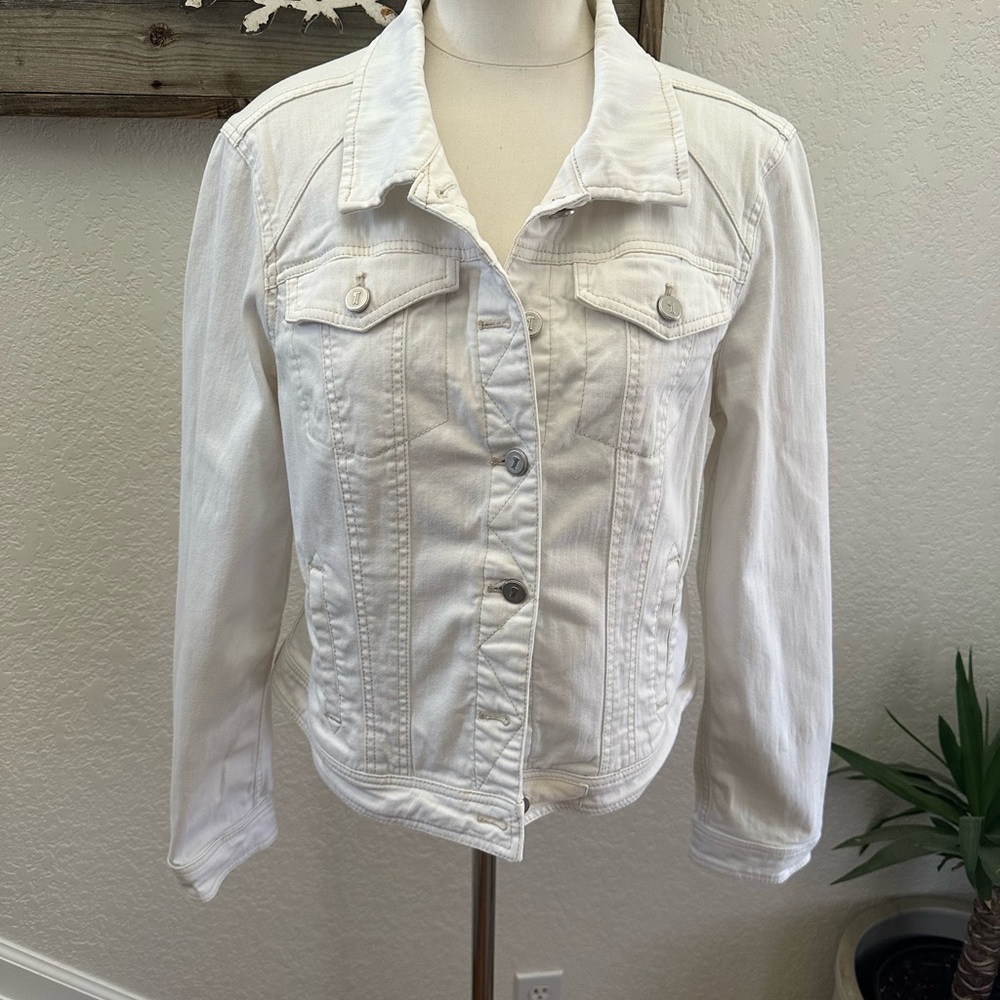 Anthropologie Pilcro‎ and the Letterpress Off White Jean Jacket Classic Style L